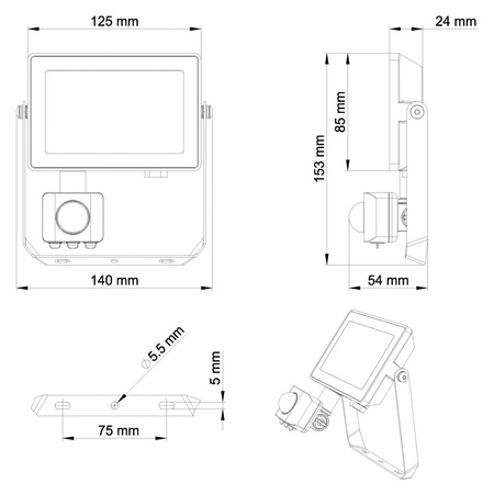 LED reflektor 20W 1800lm 3000K IP65 so senzorom pohybu a súmraku čierny ProjectLine Philips