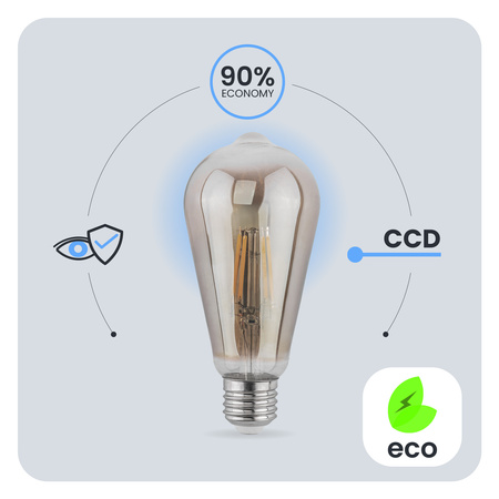 6x LED žárovka E27 Edison ST64 6W = 50W 660lm 2200K teplá 360° DIMMION FILAMENT LUMILED