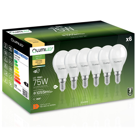 6x LED žiarovka P45 E14 10W = 75W 990lm 3000K, teplá biela 180° LUMILED