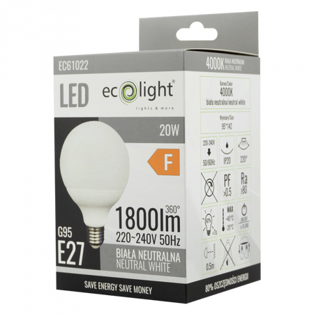 LED žiarovka Sphere G95 E27 20W 1800lm 4000K neutrálna biela Ecolight