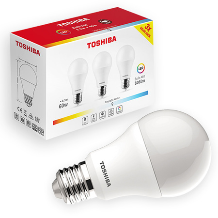 3PAK LED žiarovka E27 A60 8,5W = 60W 806lm 4000K neutrálna biela TOSHIBA