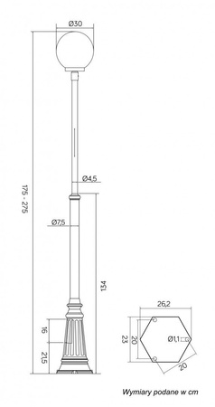 Záhradné svietidlo Vonkajšia tyčová lampa E27 KULE CLASSIC OGMWN 1 300 175-275cm čierna Su-Ma