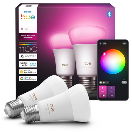 2x LED žiarovka E27 A60 8,1W = 75W 1100lm 1800-20000K CCT + RGB SMART Smart Bluetooth ZigBee White and Color Ambiance Philips HUE