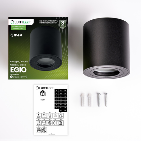 Stropné bodové svietidlo HALOGEN Tuba EGIO GU10 Round Black LUMILED na povrchovú montáž