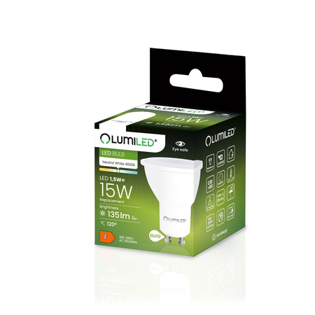 10x LED GU10 Reflektor PAR16 1,5W = 15W 135lm 4000K neutrálna biela 120° LUMILED