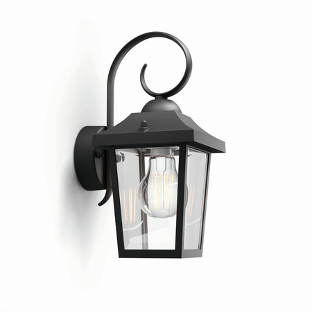 Záhradná nástenná lampa Vonkajšia lampa E27 IP44 Black Buzzard Philips