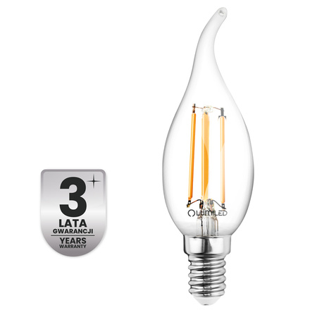 LED žiarovka E14 sviečka BA35 2,2W 470lm = 40W 2700K teplá biela 360° Filament CLASS A LUMILED