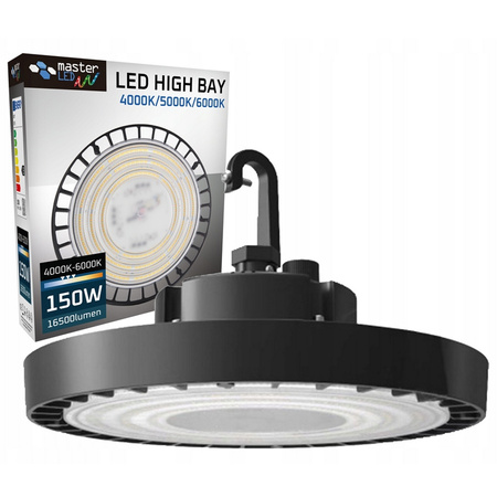 LED High Bay priemyselné závesné svietidlo 150W 4000/5000/6000K CCT 90° čierna IP65 Masterled