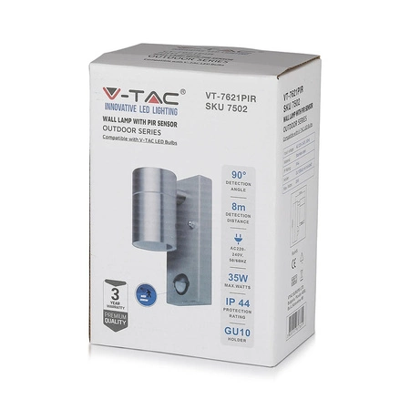 Záhradné svietidlo Nástenné svietidlo GU10 IP44 so senzorom pohybu Strieborné VT-7621 V-TAC