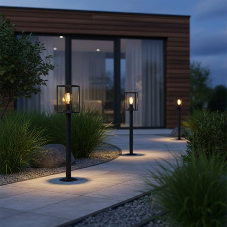 E27 čierna IP44 Malmo Sanico Sanico Goldlux Stojaca stĺpová záhradná lampa