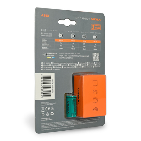 LED dobíjacia ručná baterka 3 farby svetla 20W 300lm 5000K čierna IP67 Videx