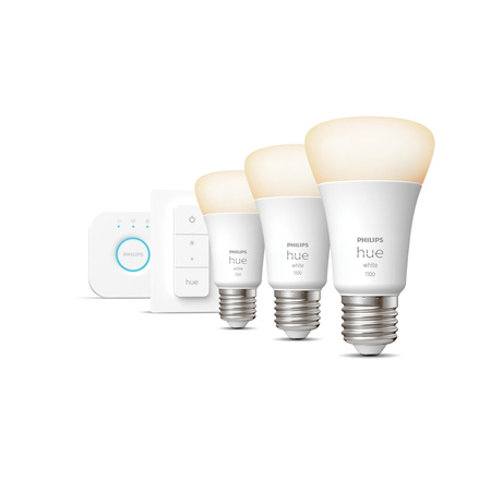 3x LED žiarovka E27 A60 9,5W = 75W 1055lm 2700K teplá biela SMART Smart Bluetooth ZigBee White + Bridge Bridge + Regulátor PILOT Philips HUE Starter Kit