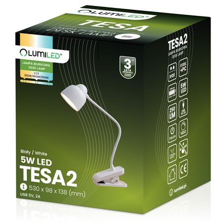 Školská stolová lampa LED 5W CCT TESA 2 White LUMILED