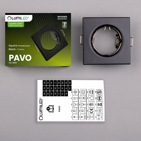 Svietidlo HALOGEN na zapustenú montáž Pevné štvorcové svietidlo PAVO Black Sheet MR16 GU10