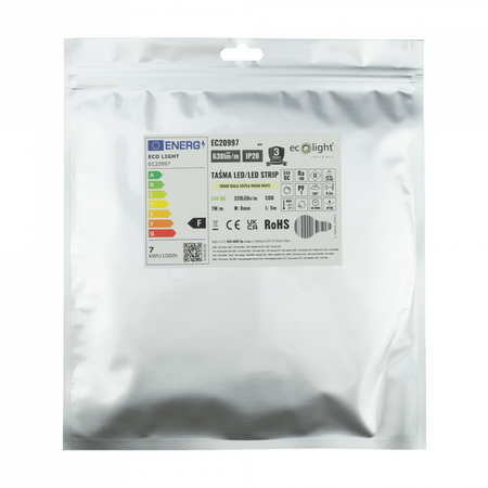 LED pásik COB 7W/m 630lm/m 320LED/m 24V 3000K, teplá biela IP20 Roll 5m Ecolight