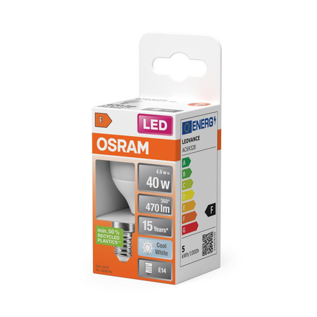 LED žiarovka P45 guľka E14 4,9W = 40W 470lm 4000K neutrálna biela 150° STAR CLASSIC Osram