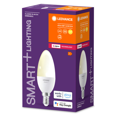 LED žiarovka E14 Traditional 4,9W = 40W 470lm 2700K teplá biela Dimmable SMART+ ZigBee Classic Ledvance