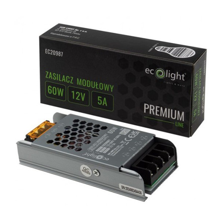 Modulárny napájací zdroj pre LED pásy SLIM 60W 12V 5A IP20 PREMIUM Ecolight