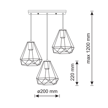 Dekoratívne závesné stropné svietidlo 3x E27 čierne Vigo Sanico Goldlux