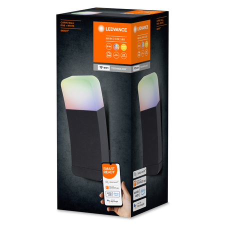 Vonkajšia záhradná LED lampa Vonkajšia nástenná lampa 10W 550lm 3000K, teplá biela RGBW Stmievateľné IP44 Grey SMART+ WiFi Curve Ledvance