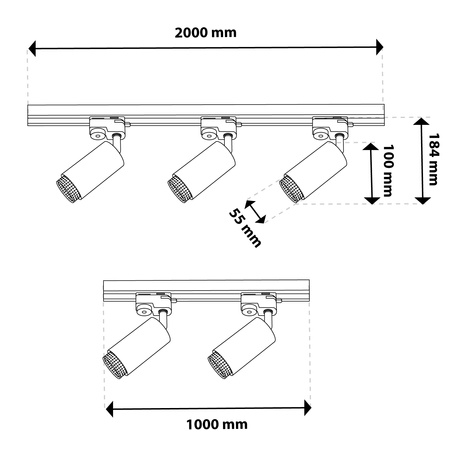 SADA 3 m koľajničiek + 5x stropné reflektory GU10 LUMILED Rail Lighting