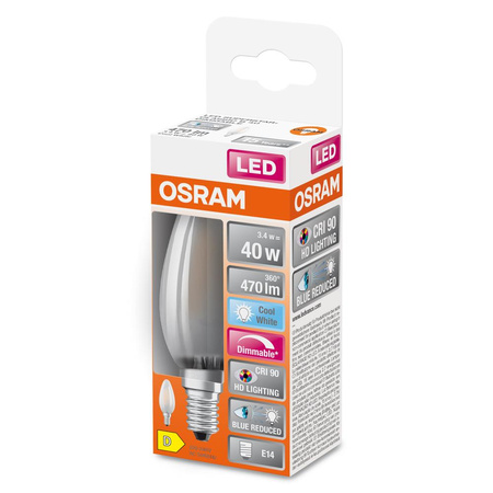 LED žiarovka B35 sviečka E14 3,4W = 40W 470lm 4000K neutrálna biela CRI90 300° Stmievateľné vlákno SUPERSTAR PLUS CLASSIC Osram
