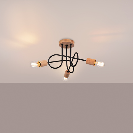Luster Stropné svietidlo Spider Pendant 3x E27 Prírodné drevo Black Ember Peach Puff SL.1477 Sollux