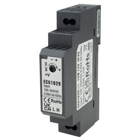 Napájací zdroj na DIN lištu pre LED pásky 15W 12V 1,25A IP20 PREMIUM Ecolight