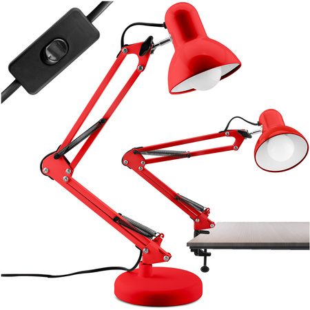 Stolová kresliaca lampa E27 TOBI Red Lumiled + stolový držiak