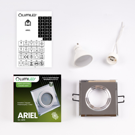 Súprava svietidiel Ariel LUMILED GU10 MR15 Square glass na zapustenú montáž + žiarovka LED GU10 6W 3000K 120°