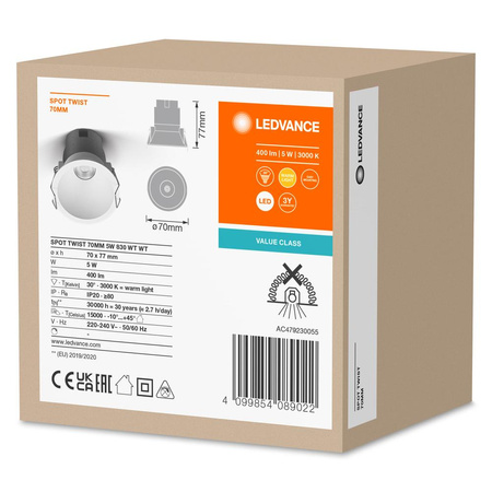 LED zapustené stropné zapustené bodové svietidlo 5W 400lm CCT White Downlight Slim Ledvance