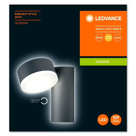 Vonkajšia záhradná lampa LED nástenná lampa 8W 440lm 3000K IP44 Endura Ledvance šedá