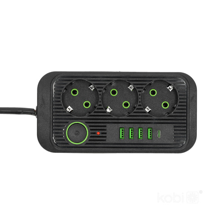 Sieťový predlžovací kábel 3x uzemnená zásuvka Napájací pásik 4x USB USB-C Vypínač 5m Linea Pro Kobi