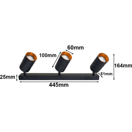 Nástenné svietidlo na povrchovú montáž Pohyblivé 3x GU10 čierne zlaté matné Eris Masterled