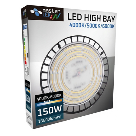 LED High Bay priemyselné závesné svietidlo 150W 4000/5000/6000K CCT 90° čierna IP65 Masterled