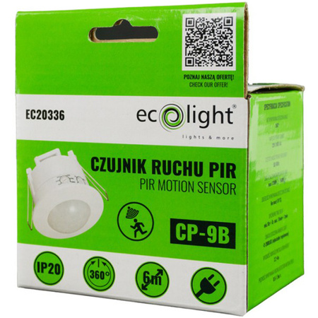 Senzor pohybu a súmraku PIR Senzor pohybu a súmraku pod omietku biely 6m 360° CP Ecolight