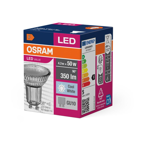 LED žiarovka PAR16 reflektor GU10 4,3W = 50W 350lm 4000K neutrálna biela 36° VALUE Osram