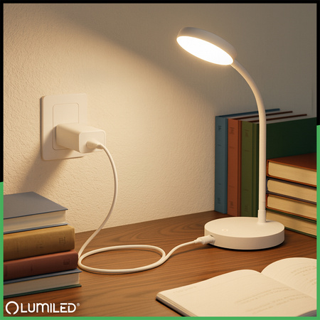 Nabíjačka 1x USB 5V/1A DC adaptér Stolná lampa biela Lumiled