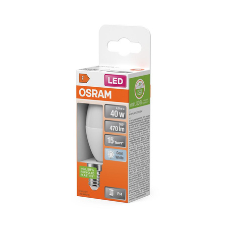 LED žiarovka B37 sviečka E14 4,9W = 40W 470lm 4000K neutrálna biela 180° STAR CLASSIC Osram