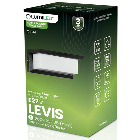 Záhradná lampa E27 Obdĺžniková nástenná lampa LEVIS LUMILED