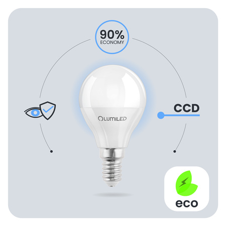 LED žiarovka E14 Žiarovka 8W = 60W 880lm 6500K studená biela CCD 180° White LUMILED