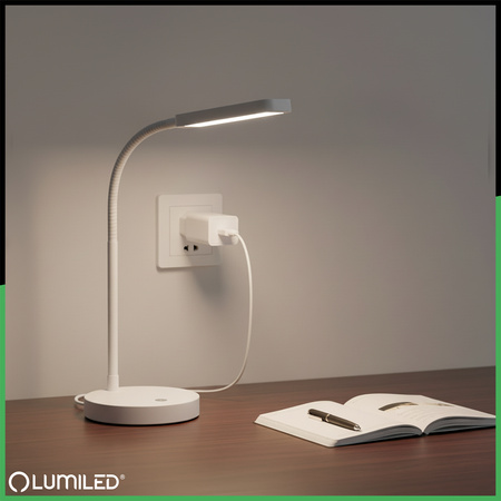 Nabíjačka 1x USB 5V/1A DC adaptér Stolná lampa biela Lumiled