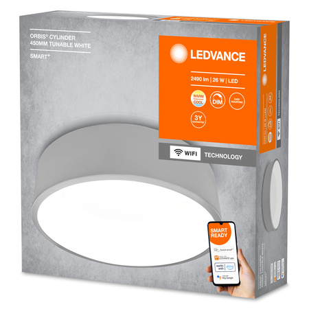 Plafond LED stropné svietidlo Povrchová montáž 26W 1050lm CCT Stmievateľná okrúhla sivá SMART+ WiFi cylinder Ledvance
