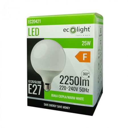 LED žiarovka Sphere G120 E27 25W 2250lm 3000K teplá biela Ecolight