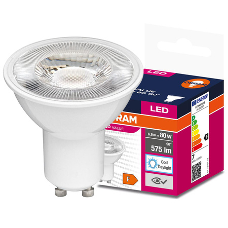 LED žiarovka PAR16 reflektor GU10 6,9W = 80W 575lm 6500K studená biela 60° VALUE Osram