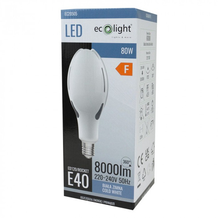 LED žiarovka E40 80W 8000lm 6000K studená biela Rocket Ecolight