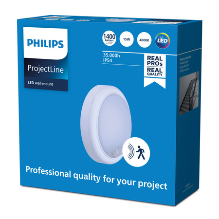 Vonkajšie kanálové svetlo LED 15W 1400lm 4000K IP54 so senzorom pohybu a súmraku biela Projetline Philips