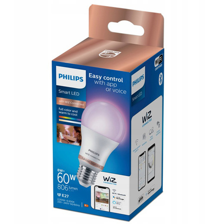 LED žiarovka E27 A60 8,5W = 60W 806lm 2200-6500K RGB + TW Smart SMART WiFi Bluetooth App WiZ Philips