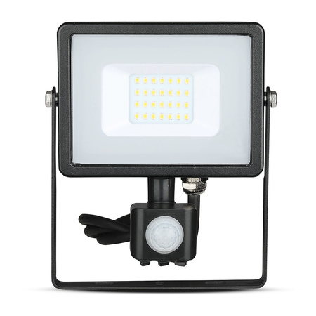 LED reflektor 20W 1600lm 3000K IP65 čierny so senzorom pohybu a funkciou CUT-OFF Samsung Chip VT-20-S-B V-TAC