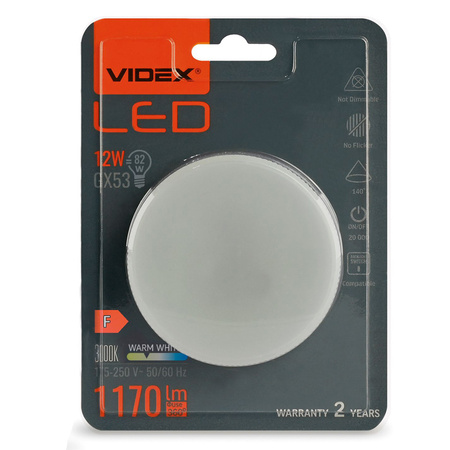 LED žiarovka GX53 reflektor 12W = 82W 1170lm 3000K teplá biela 140° Videx